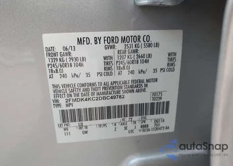 2013 Ford Edge Limited из США, поврежденный, VIN 2FMDK4KC2DBC49782